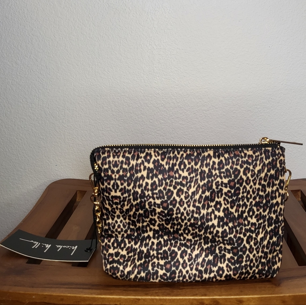 NWT Nicole Miller Leopard Print Purse with Gold Chain